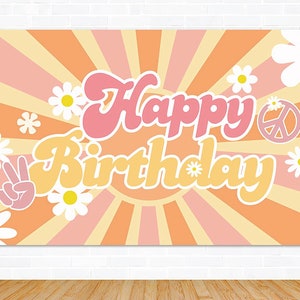 Groovy Birthday Backdrop for Retro Hippie Boho Party Decorations Daisy Flower Groovy Banner for Girls Hippie Theme Birthday