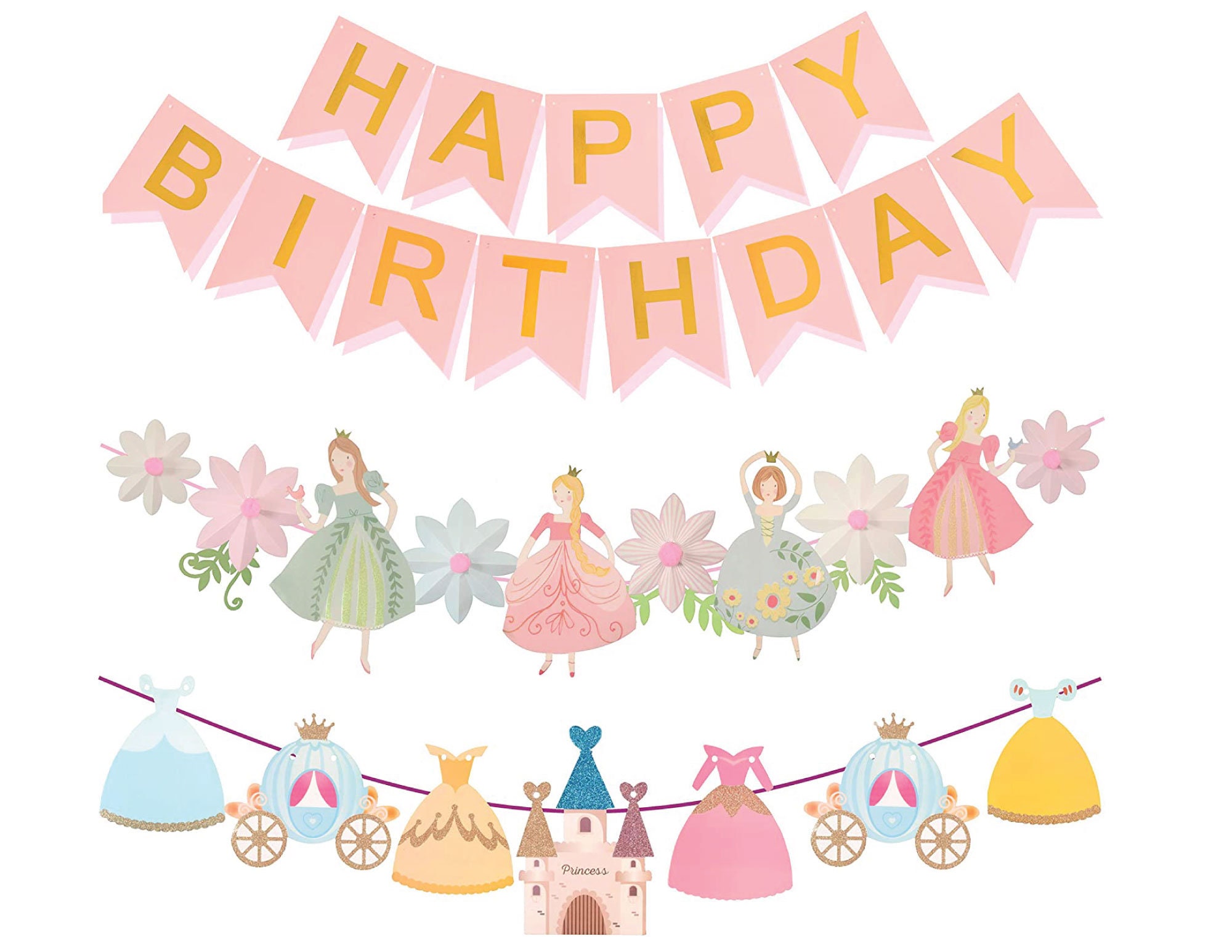 Princess Happy Birthday Banner Princess & Flower Shape | Etsy