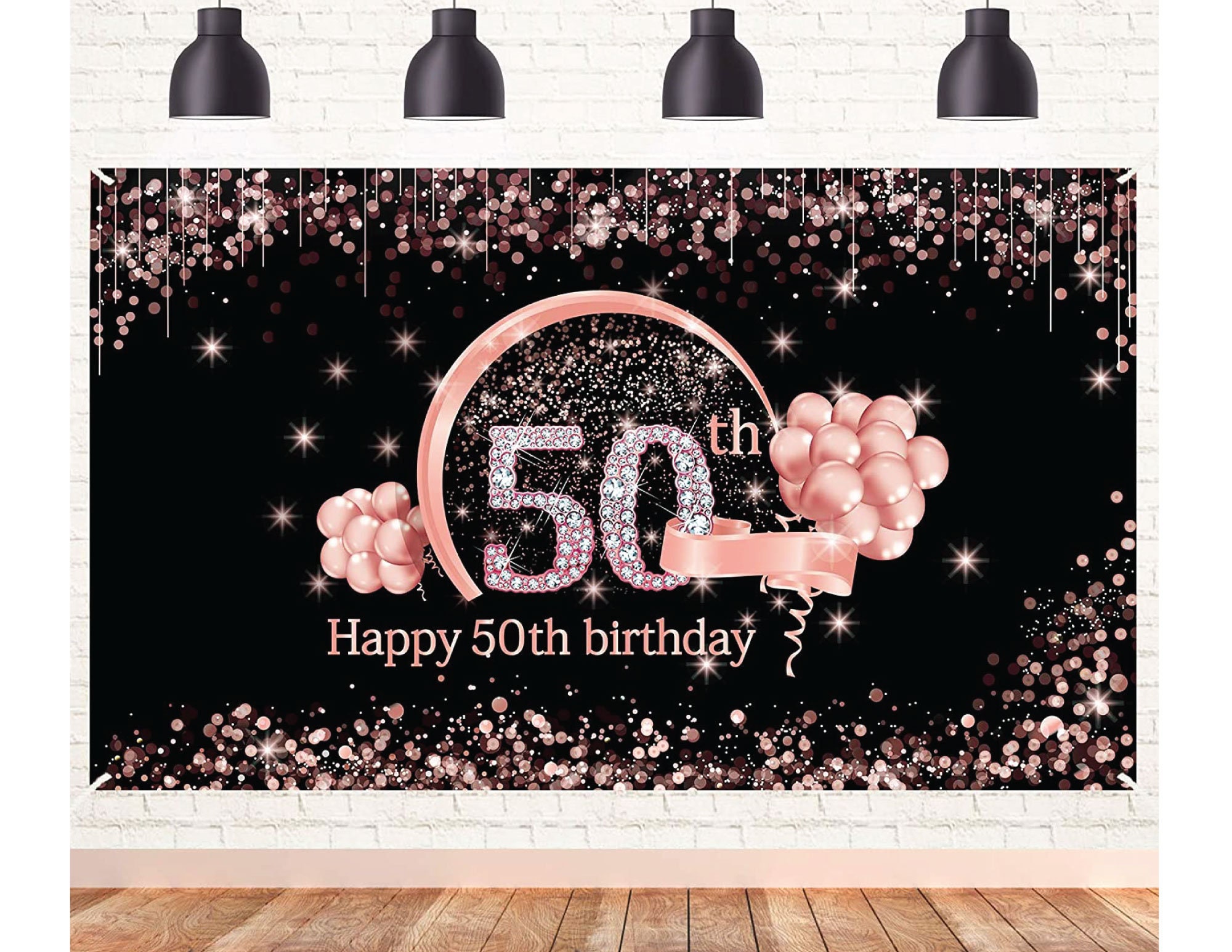 Baocicco 10x6.5ft Happy 50th Birthday Party Supplies Backdrop Pink Rose  Gold Balloons Banner Gift Box Birthday Party Decor for Female Woman Adults