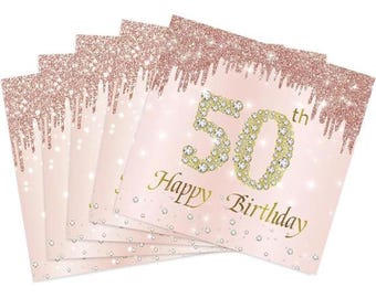 50th Birthday Napkins 40PCS, Rose Gold 50th Birthday Paper Napkins for Women, Rose Gold 50 Year Old Birthday Decorations
