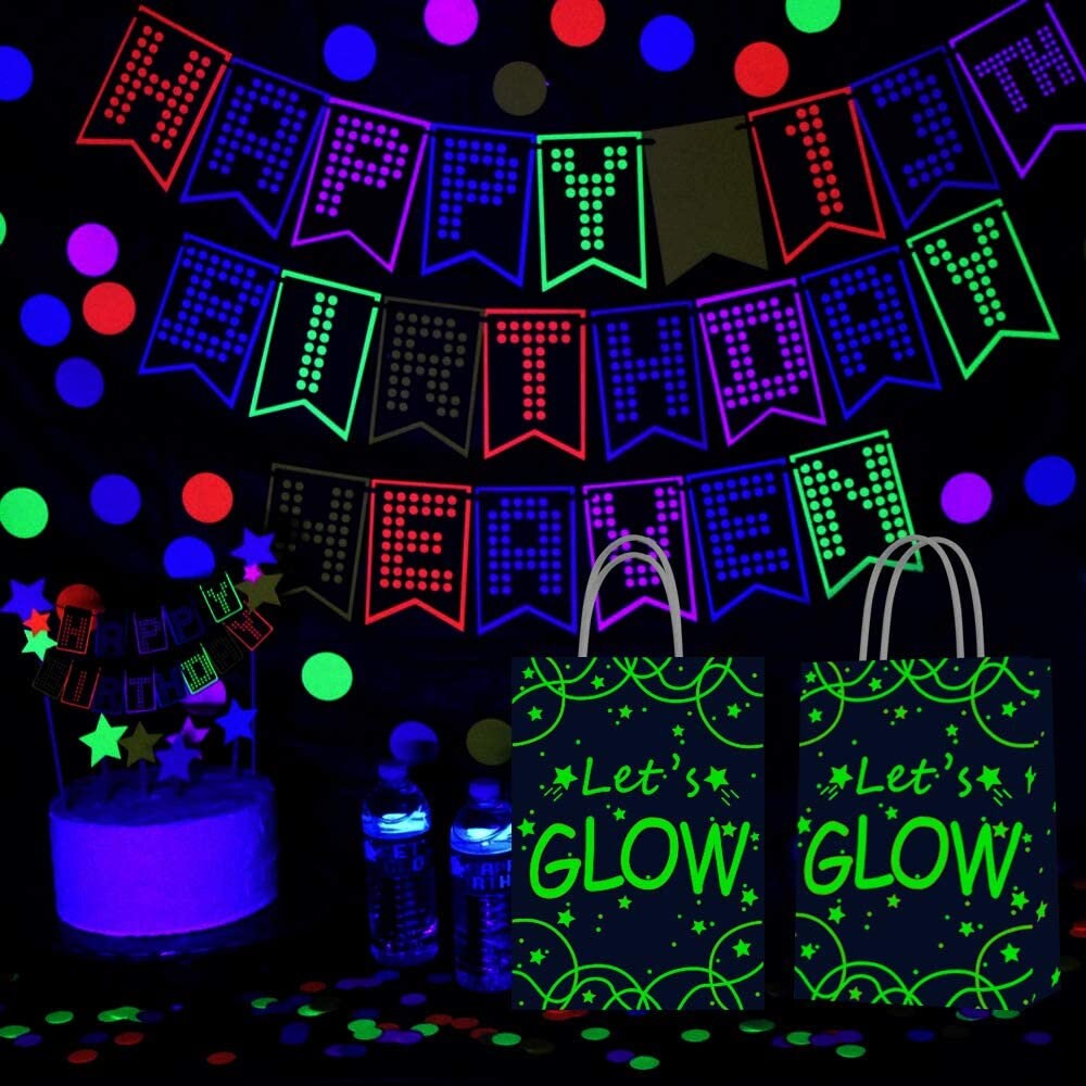 24 Pieces Glow in The Dark Party Bags Neon Themed Party Favors Bags Glow in  The Dark Kraft Treat Bags Candy Bags Goodie Bags for Glow in The Dark