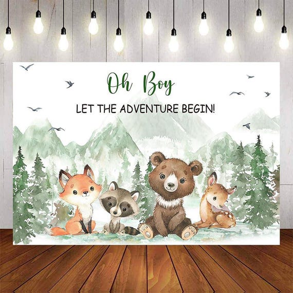 Adventure Baby Shower Backdrop, Woodland Animals Let the Adventure