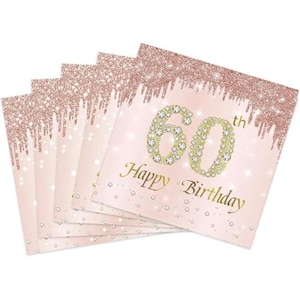 60th Birthday Napkins 40PCS, Rose Gold 60th Birthday Paper Napkins for Women, Rose Gold 60 Year Old Birthday Decorations