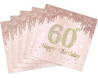 60th Birthday Napkins 40PCS, Rose Gold 60th Birthday Paper Napkins for Women, Rose Gold 60 Year Old Birthday Decorations