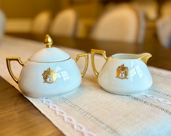 1920s PT Bavaria Tirschenreuth Sugar and Creamer set with Gold Trim