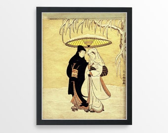 Japanese art poster print Suzuki Harunobu Lovers Walking in the Snow/'