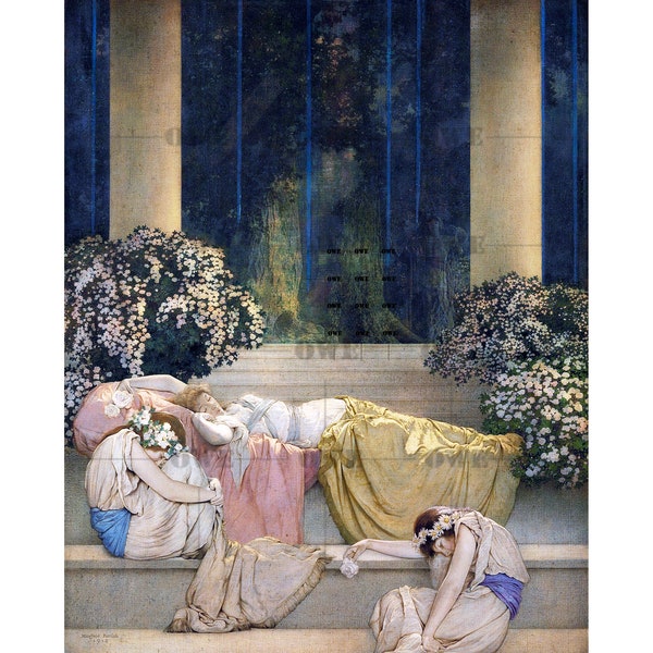 Art nouveau wall decor - Maxfield Parrish print -  Sleeping Beauty in The Woods - Fine art- ready to frame - gift for her