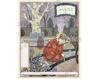 MARCH Birthday gift - Art Nouveau wall decor - Eugene Grasset - anniversary - wedding idea