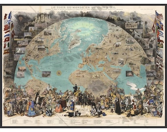 Poster map of the world from 1870/ shown as viewed from space c