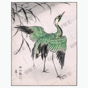 Gru e canna Demoiselle vintage giapponesi (1885) di Numata Kashu (1838-1901) arte antica stampata su carta d'archivio