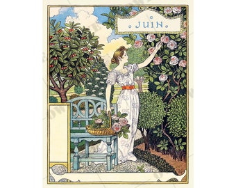 JUNE Birthday New Baby Christening gift Wedding present Art Nouveau artwork home decor Wall Art Eugene Grasset anniversary idea