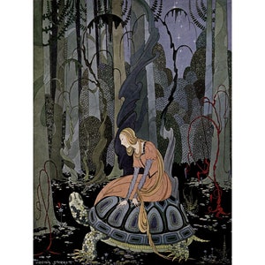 Virginia Sterrett Art deco art  from Old French Fairy Tales 'Blondine and The Tortoise'1920 printed onto fine art paper
