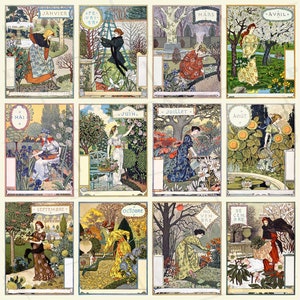Decoração de parede Art Nouveau - 12 meses do ano - Eugene Grasset - aniversário - ideia de casamento