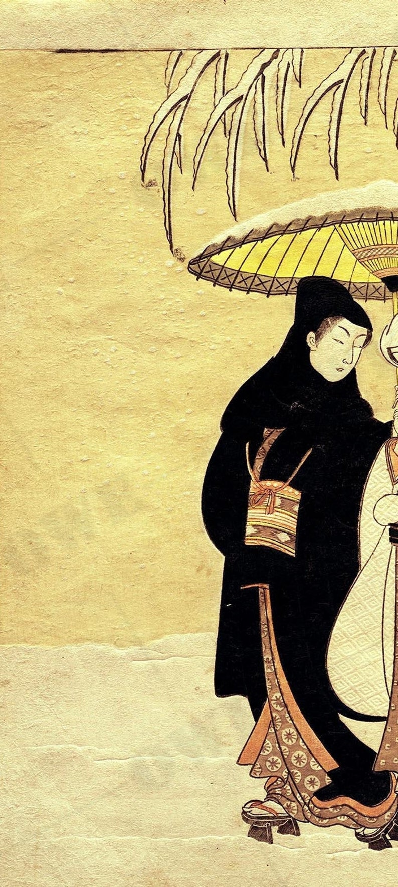 Japanese art poster print Suzuki Harunobu Lovers Walking in the Snow/'