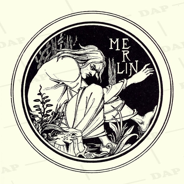 Art Nouveau Print 'MERLIN' by Aubrey Beardsley from "Le Morte D'Arthur (1893) Art Print on premium archival paper