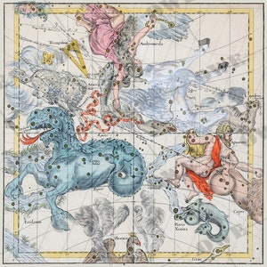 Antiguo mapa celestial constelación guía arte celestial vintage mapa estrella Aquarius gráfico Mapa Vintage sky chart