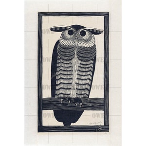 Dutch vintage owl woodcut Art Nouveau print