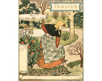 JANUARY  Birthday gift - Art Nouveau wall decor - Eugene Grasset - anniversary - wedding idea