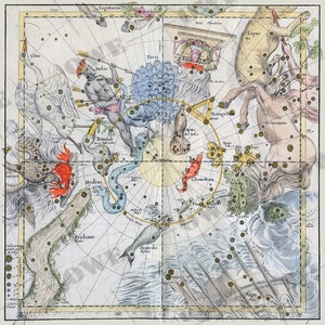 Mapa celestial antiguo Pavo La guía de la constelación del pavo real Arte celestial vintage Mapa de estrellas Mapa de galaxias Carta del cielo vintage