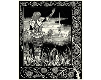 Art Nouveau Print Art by Aubrey Beardsley from the Arthurian Legend Excalibur in The Lake 1893