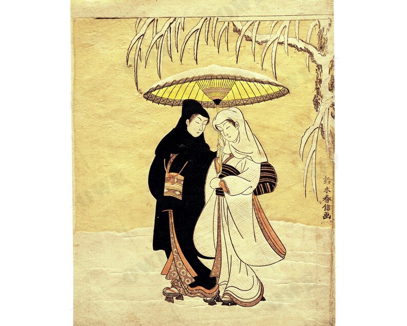 Japanese art poster print Suzuki Harunobu Lovers Walking in the Snow/'