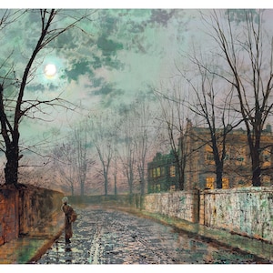 John Atkinson Grimshaw  / Under the Silvery Moonbeams (1882) /English Victorian art/ ready to frame