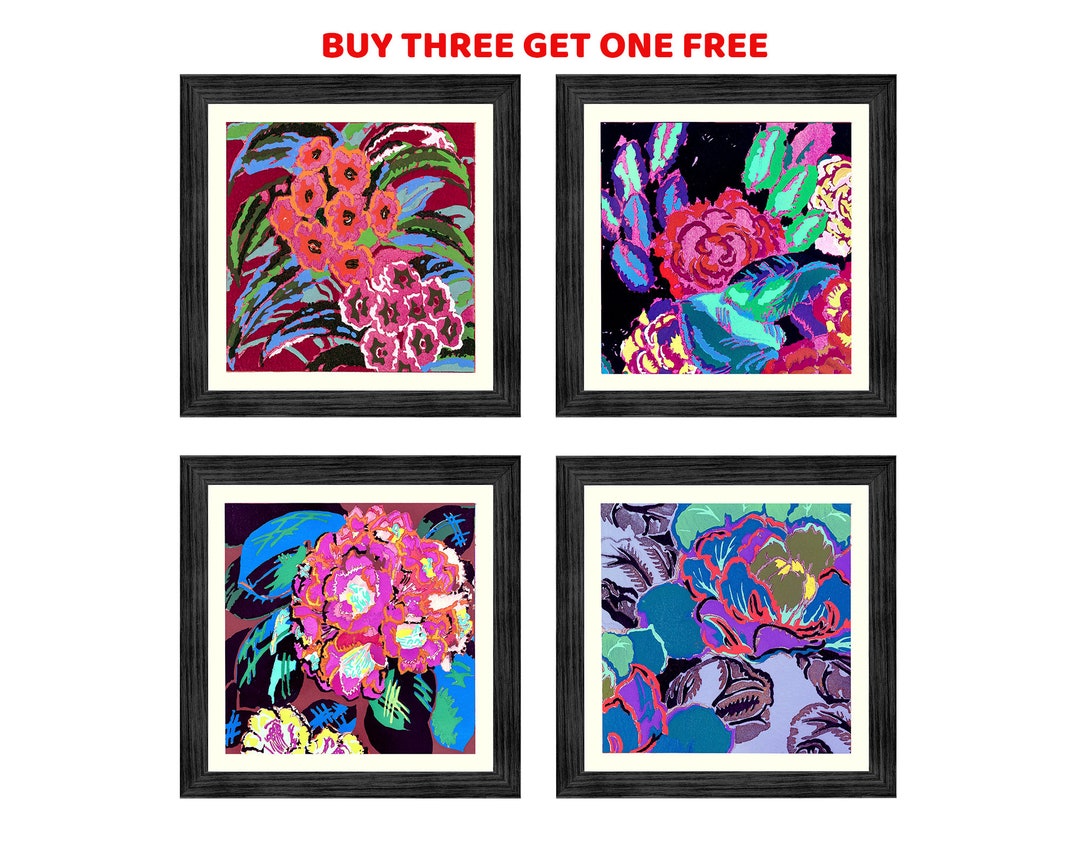 Pink and Blue Floral Art Set Modern Art Floral Print Buy 3 Get One Free