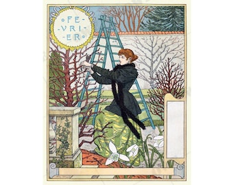 FEBRUARY Birthday gift - Art Nouveau wall decor - Eugene Grasset - anniversary - wedding idea