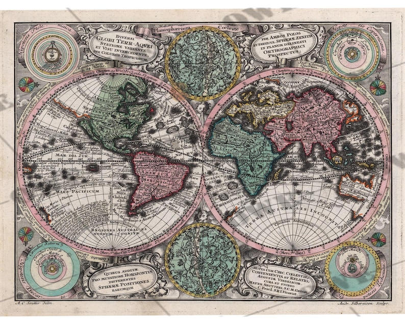 Vintage poster world map dated 1744 Home & Living Home Dcor ...