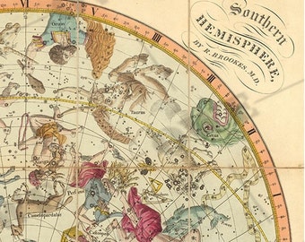 Ancient Celestial Map Southern Hemisphere Dated 1820 Ancient Celestial Map Southern Hemisphere Dated 1820