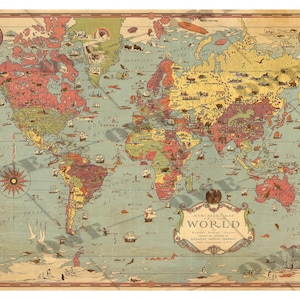 Poster Mappa del mondo di Ernest Dudley Chase stampato su carta premium