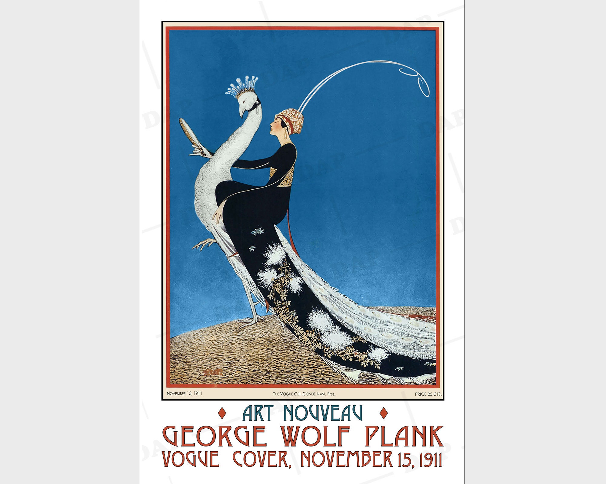 Art Nouveau Vogue Cover, Gorge Wolf Plank 1911, Peacock Art