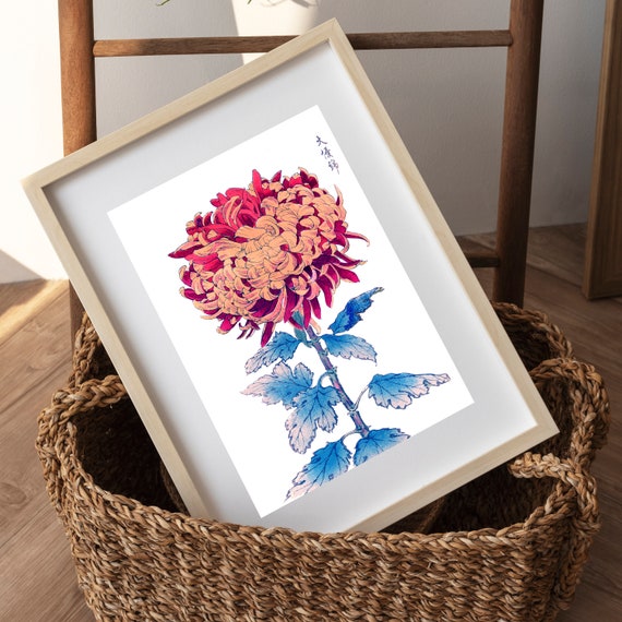 沢山のお花が描かれピンクと茶色のコントラスト素敵なカイセリオールドキリム RED Flower Japanese Chrysanthemum Wood Cut Flower Keika