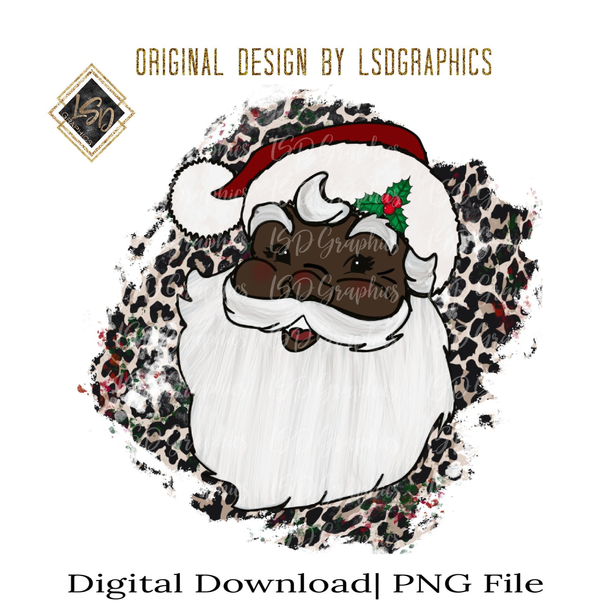 Black Santa with leopard PNG| Christmas Sublimation| Santa PNG| Santa digital file| Christmas| African American Santa| Christmas Santa
