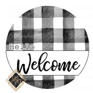 Buffalo plaid Welcome round Sign| Round Door Hanger| Sublimation Door Hanger