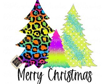 Rainbow Merry Christmas Trees PNG| Christmas Sublimation| Rainbow Christmas| Sublimation Designs| Christmas Trees PNG| Merry Christmas