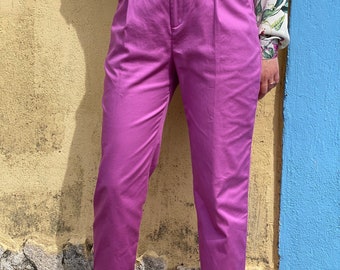 Lilac women's trousers, shorts, high-waisted trousers, elegant trousers, women's cotton trousers, purple comfort trousers, zip