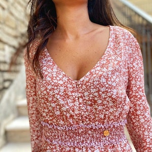 Women&#39;s boho dress, boho chic dress, floral dress, long ruffle dress, elastic waist dress, maternity dress, nursing dresses