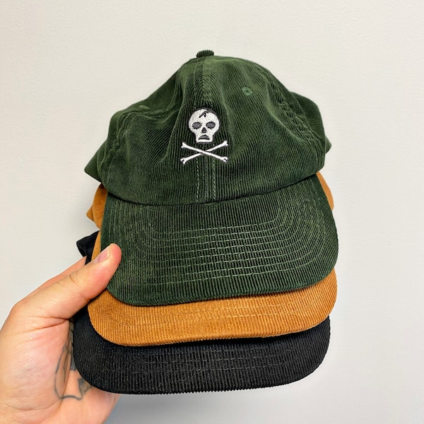 Skull and Crossbones Embroidered Curdoroy Baseball Cap