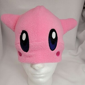 Kirby Inspired Comfortable fitted, Hand Made Fleece Hat
