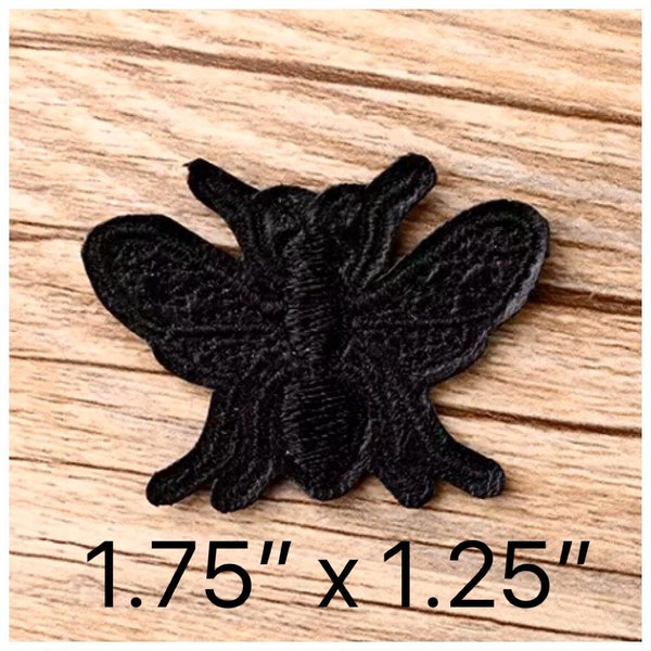 Solid Black Leather Bumble Bee Patch Iron On Applique DIY Jeans Jacket Hot Fix