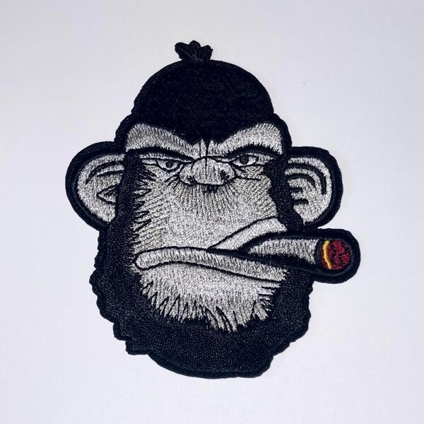 Small Gorilla Face Patch Iron On Applique DIY 3.5" Embroidered Cigar