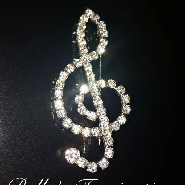 Gorgeous Music Note Crystal Rhinestone G Clef Brooch Silver Pin Jewelry 2.5"