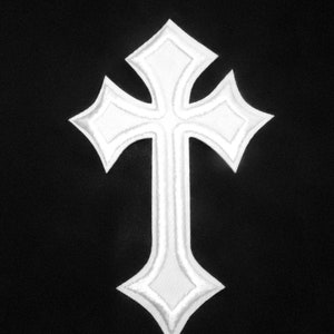 White Velvet Embroidered Iron on Cross Applique Christian | Etsy