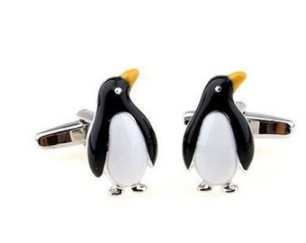 Mens Penguin Cuff Links Set Of 2 Silver Cufflinks Groom Unique 1"