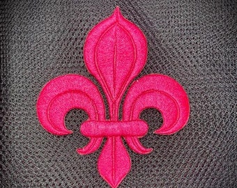 Fleur De Lis Fuchsia Embroidered Iron On Applique Saint Symbol DIY Patch 4"