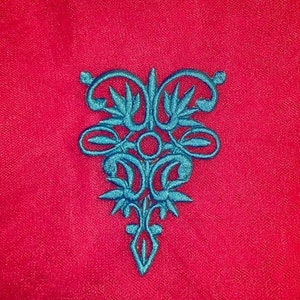 Turquoise Blue Embroidered Iron On Applique Scroll Vine Motif Patch Small Yoke Bodice