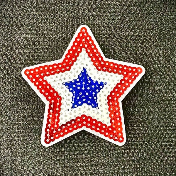 Patriotic Sequin Star Iron On Applique Patch Dance Costume Red White Blue 3.5"