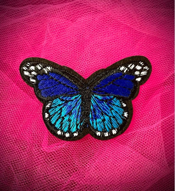 Embroidered Butterfly Applique Turquoise Black