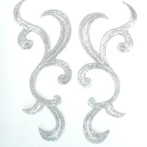 Embroidered Scroll Silver Appliques Mirror Pair Set Of 2 Metallic Iron On Patch